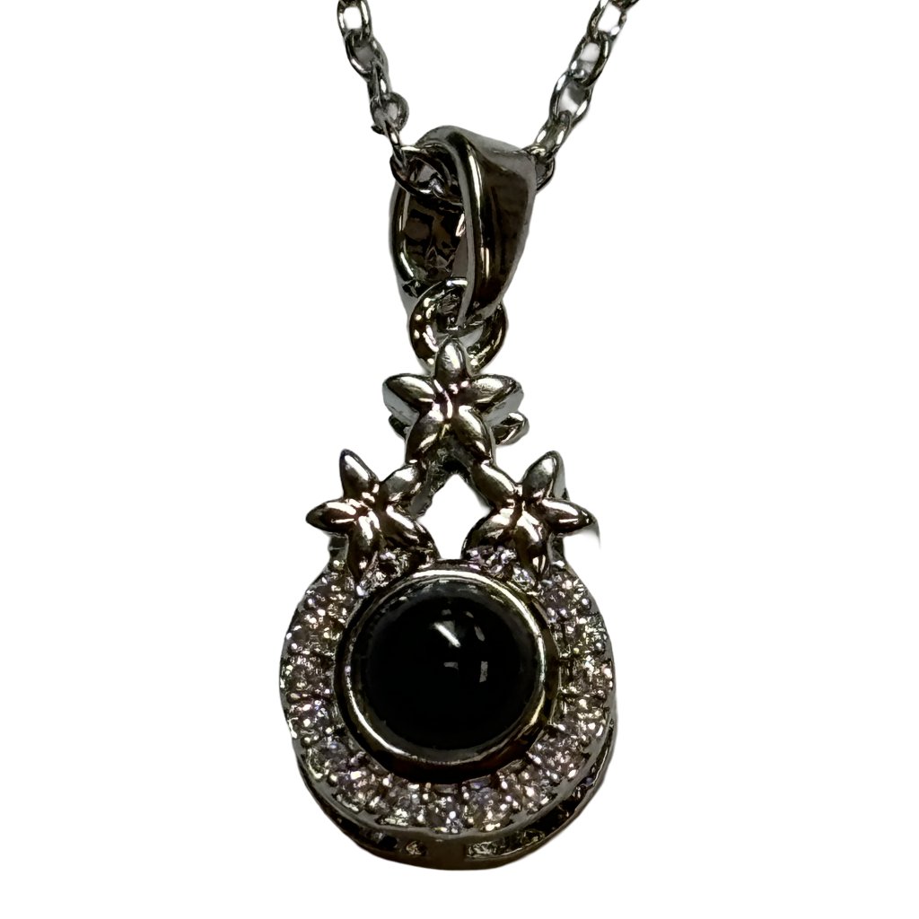 Silver 0.5 Ct Relief Zircon Gray Jade Pendant Necklace